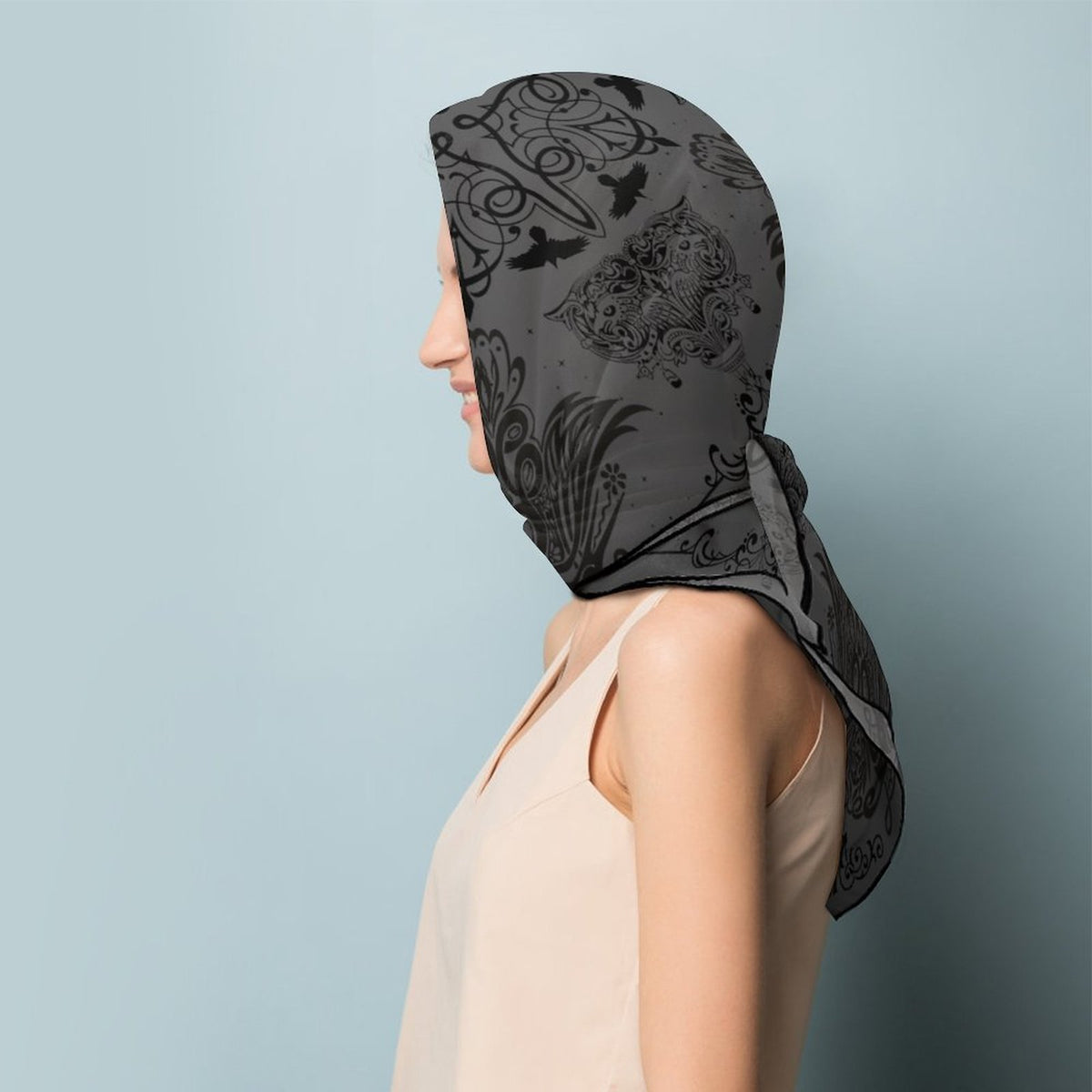 Gothic Crows New Fall 25 Colors Crow Scarf, Storm Grey Goth soft crow sarf, Crow printed handkerchief, Raven bandana headscarf Crow lover