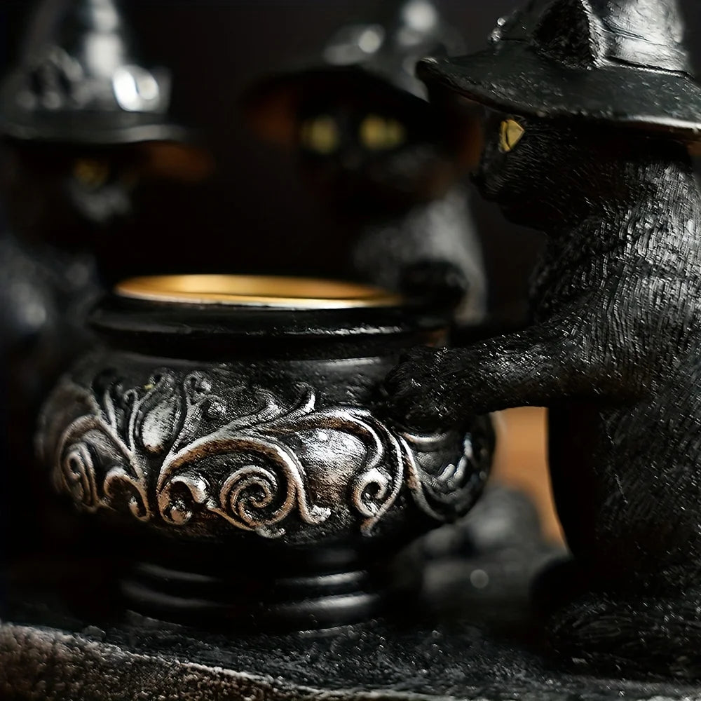 ๐โฌ Witch Cat Cauldron Figurine