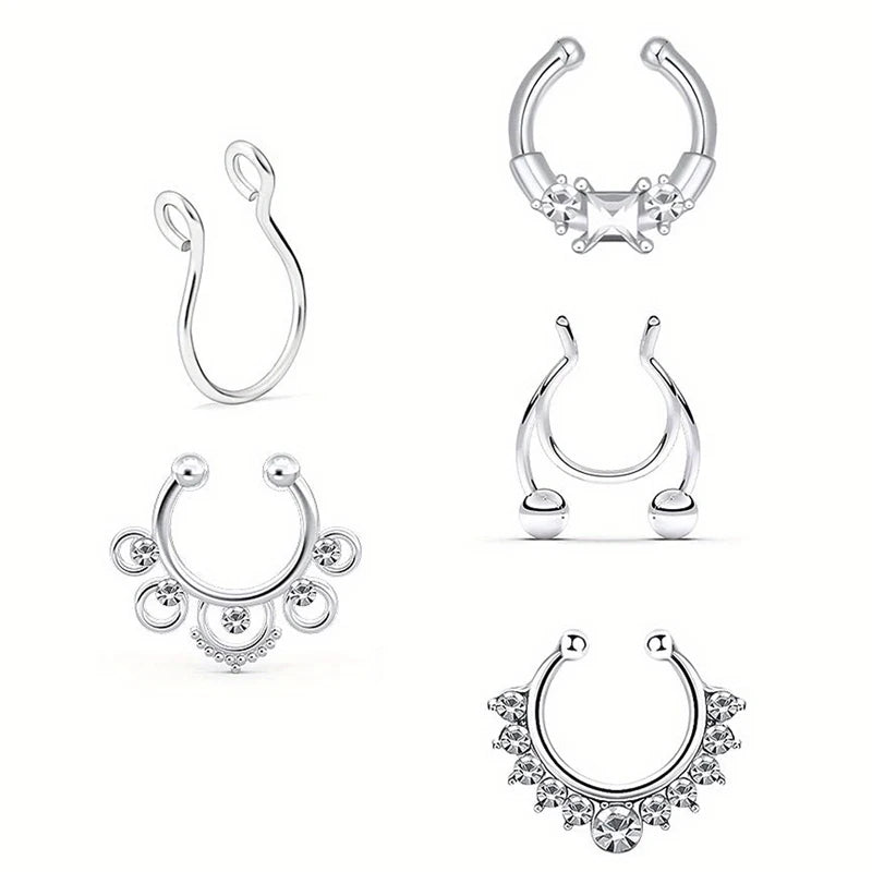 5Pcs Stainless Steel Fake Septum Rings, Faux Nose Ring Hoop