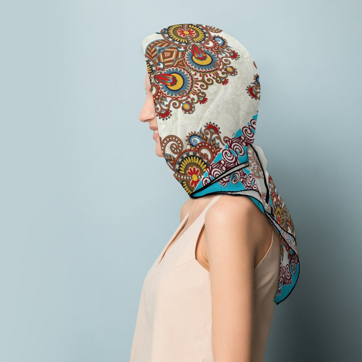 Turquoise Bliss Wild Rag Women's Scarf, a fabulous explosion of multicolored fun pattern!