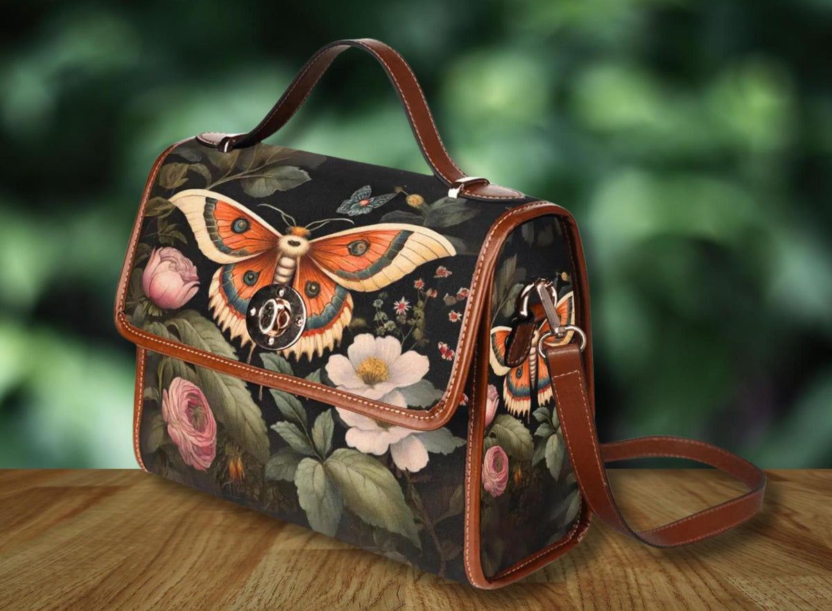 Luna Moth Waterproof Canvas Bag: Vegan Dark Academia Messenger