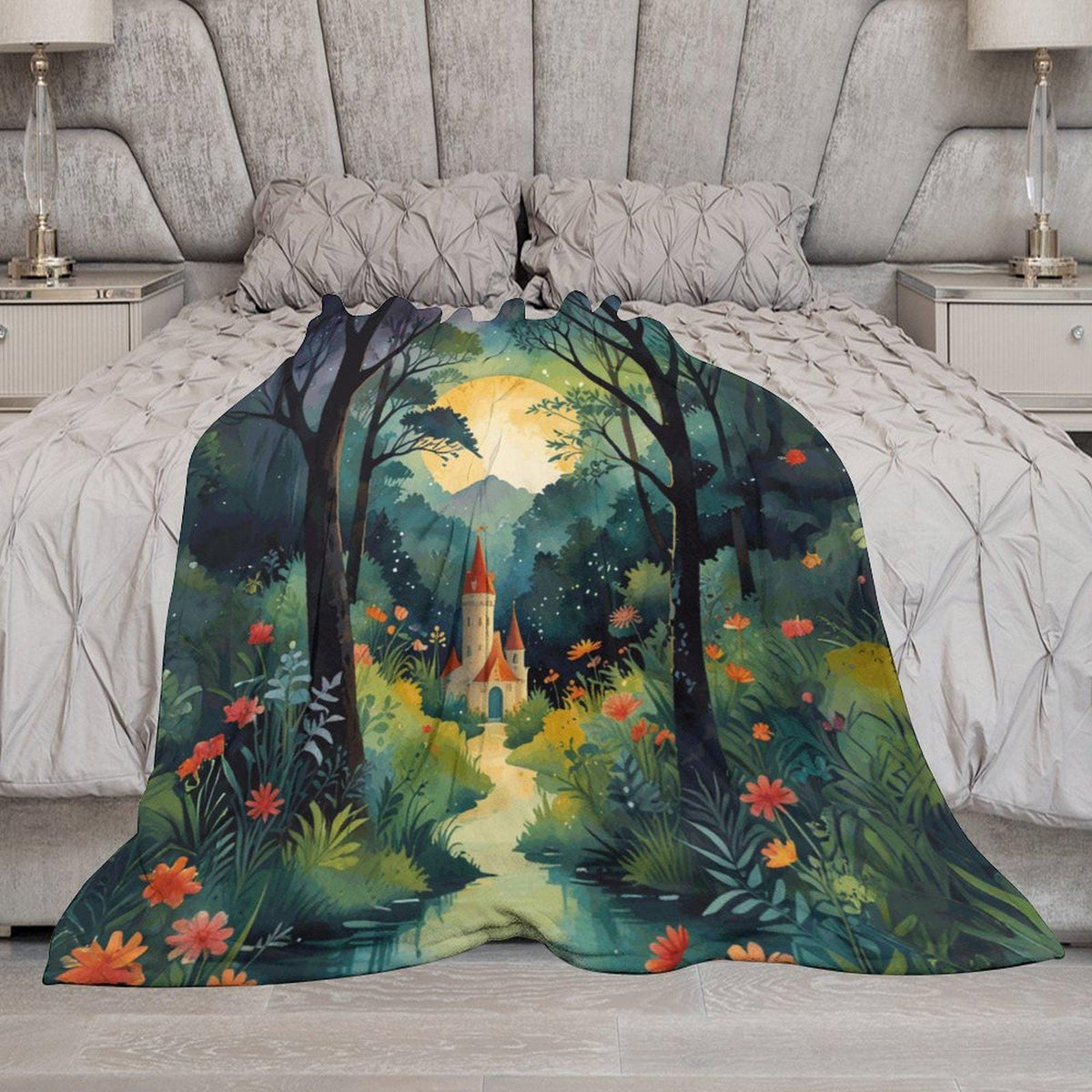 Medieval Castle Flannel Throw Blanket: Gothic Cottagecore Decor