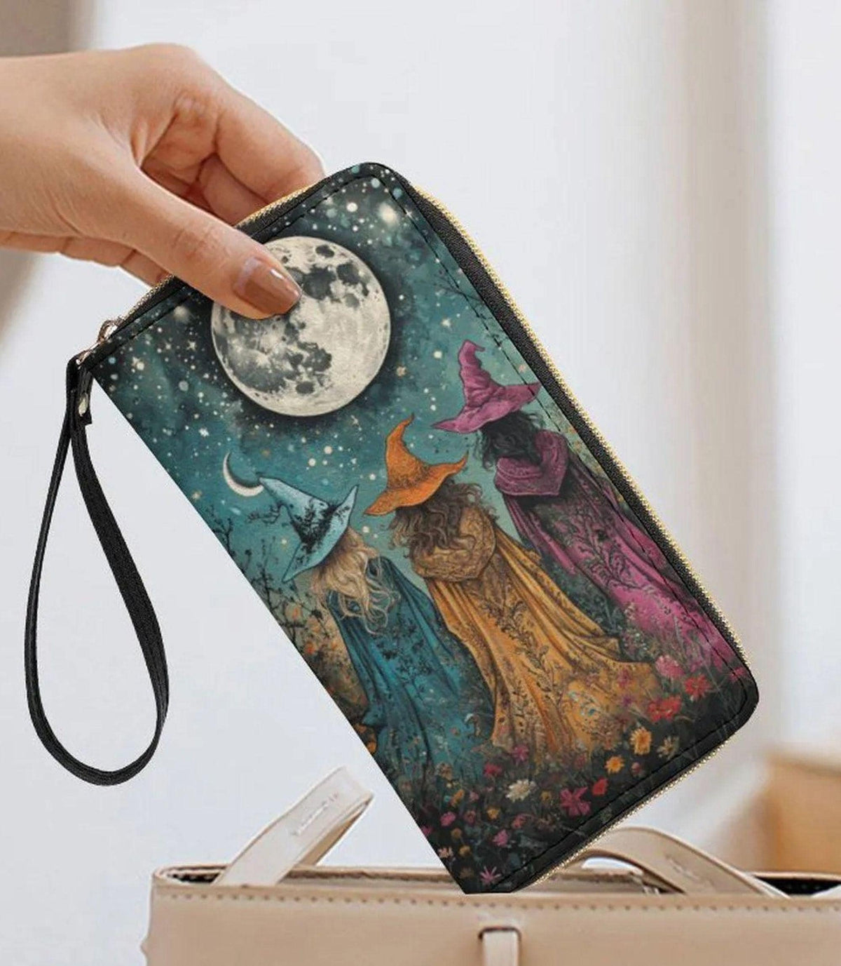 Boho Witches PU Leather Wallet with Wristlet Strap