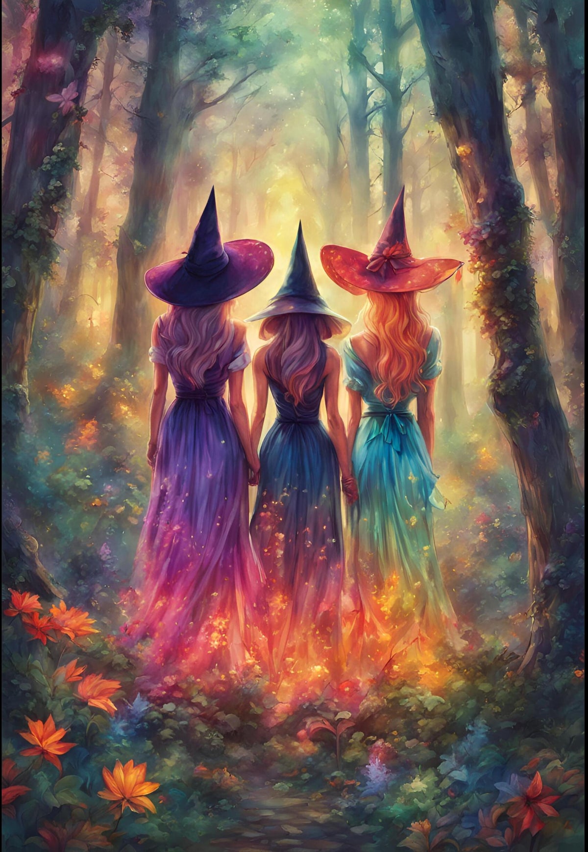 Ethereal Witches Art Print: Mystical Forest Scene (Digital Download)