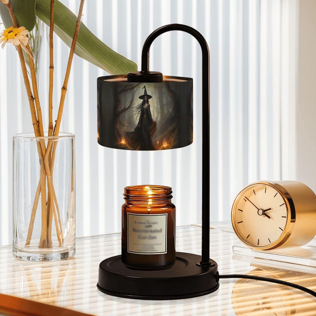 Fall Host Gift Witch Candle Warmer Lamp Moody Halloween Decor Gothic Lamp Bedside Desk Nightlight Crow Gothic Raven Vintage Hanging Light