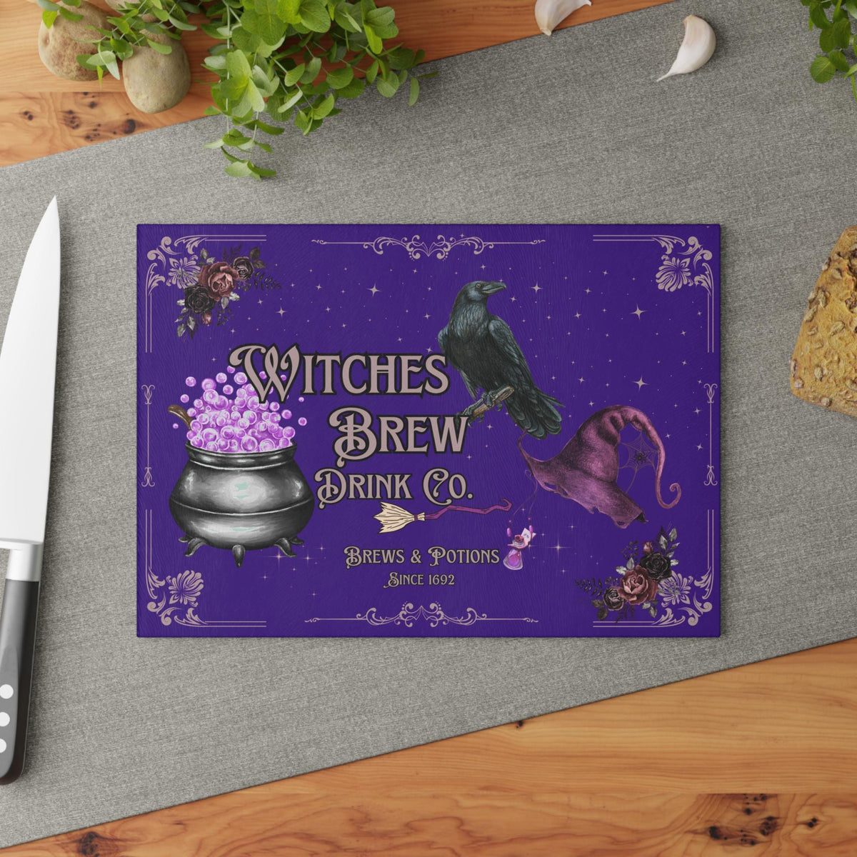 Kitchen Witch Gift for Mom Daughter Practical Magic Accessory for Witch Essential Witches Brew Midnight Margaritas Raven Glass Cutting Board