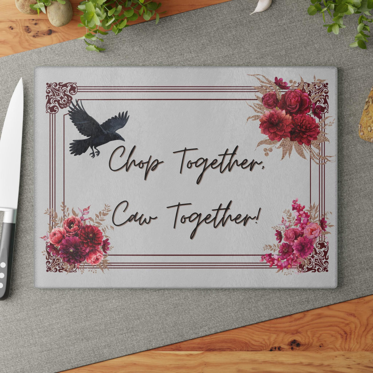 Funny Cutting Board Chop Together Glass Chopping Board Whimsigoth Realtor Closing Gift Edgar Allan Poe Fall Hosting Decor Home Owner Gift