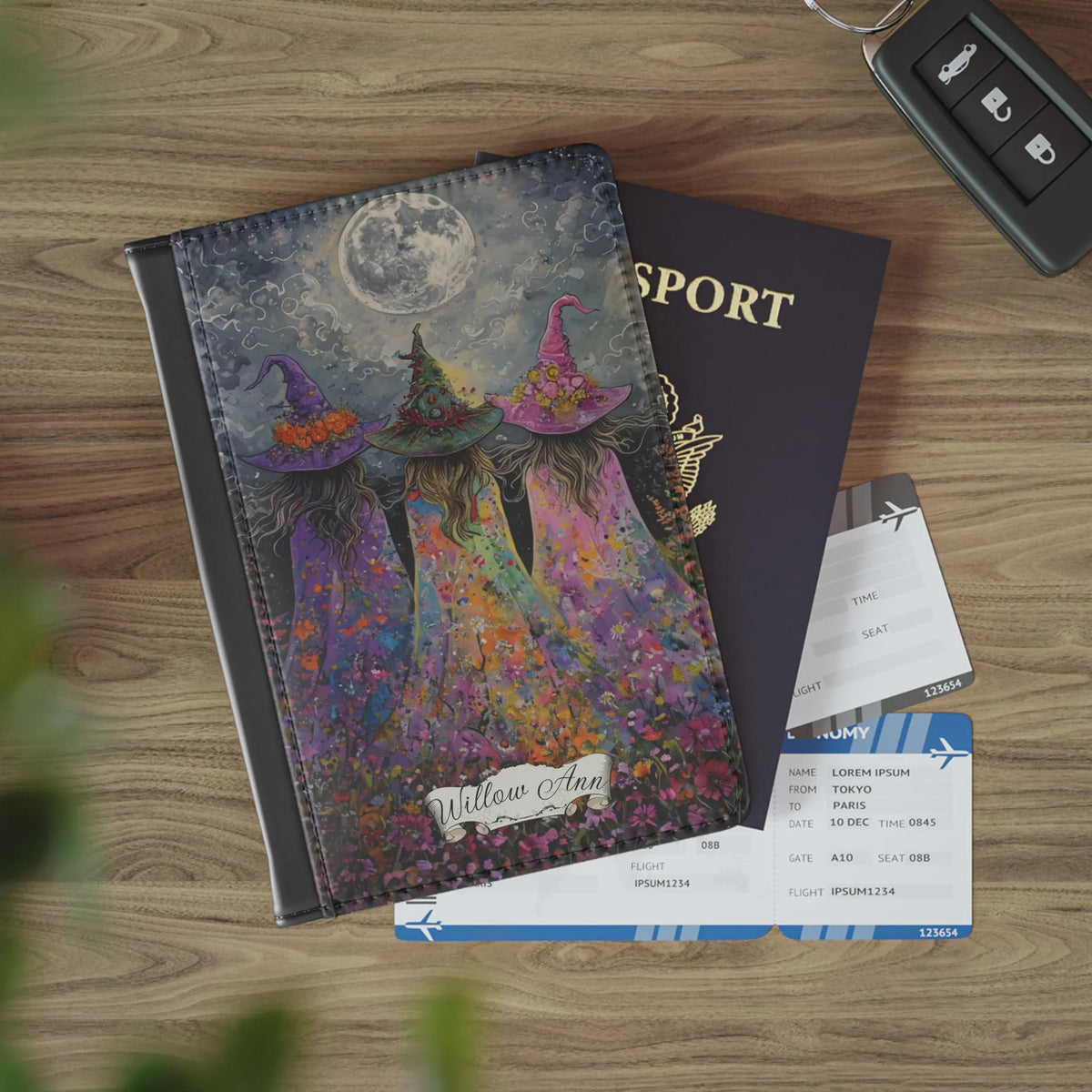 Gift Idea for Witchy Traveler Birthday Graduation Retirement Passport Cover: Black Cat Boho Witches Travel Accessory for Sister in Law Gift