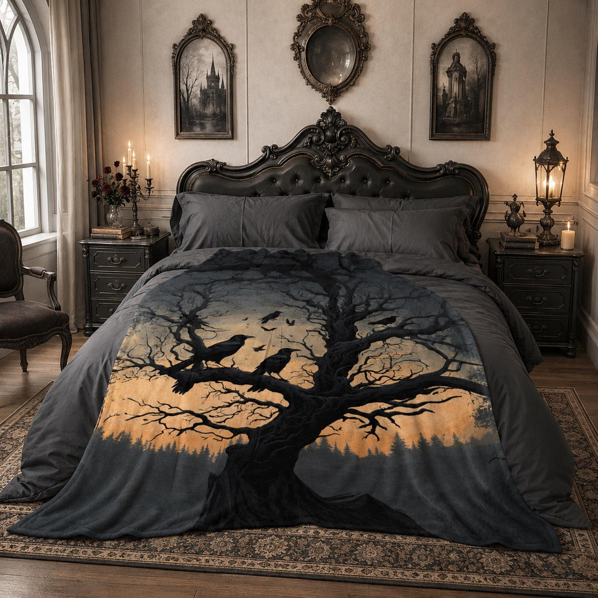 Spooky Blanket Idea for Halloween Crow Throw for Bedroom Raven Flannel Blanket Birthday Edgar Allan Poe Enthusiast Gothic Throw Witch Gift