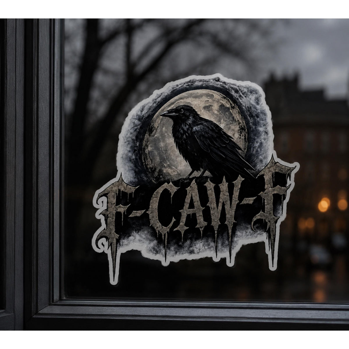 F-Caw-F Whimsigoth Window Cling Respect the Locals Goth Car Accessories Raven Moon Graphic Kiss-Cut Vinyl Decal Crow Moon Gothic Stickers