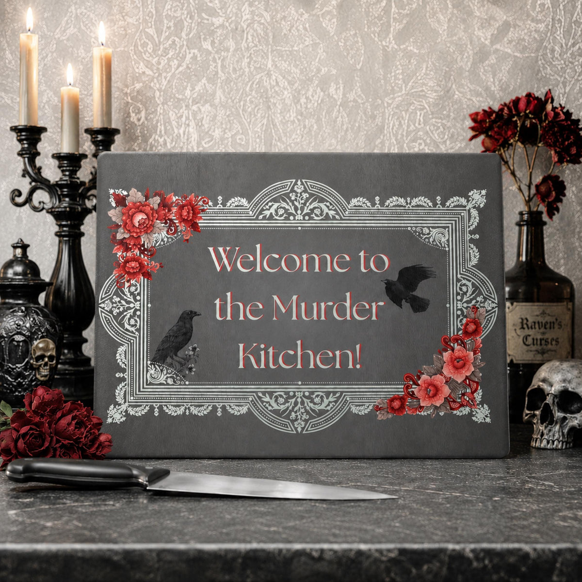 Halloween Cutting Board Kitchen Glass Chopping Board For Haunted Mansion Whimsigoth Edgar Allan Poe Fall Hosting Decor BF Going Away Gift
