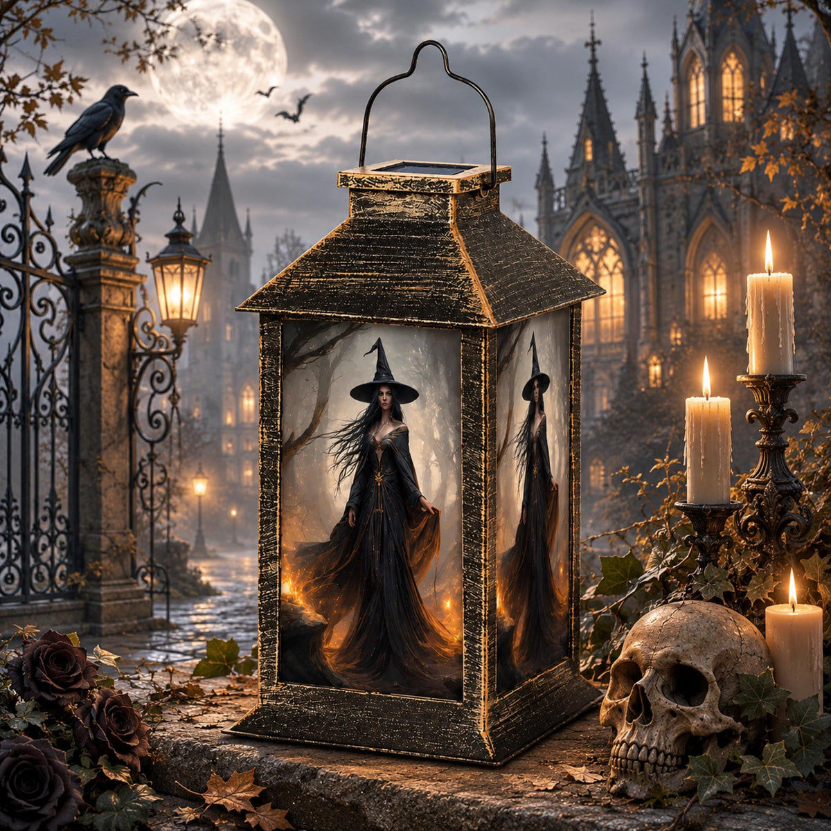 Whimsigoth Decor Halloween Solar Lantern Garden Lights Mystical Holiday Gothic Fall Spooky Patio Lamp Morrigan Goddess Goth Witchy Accessory