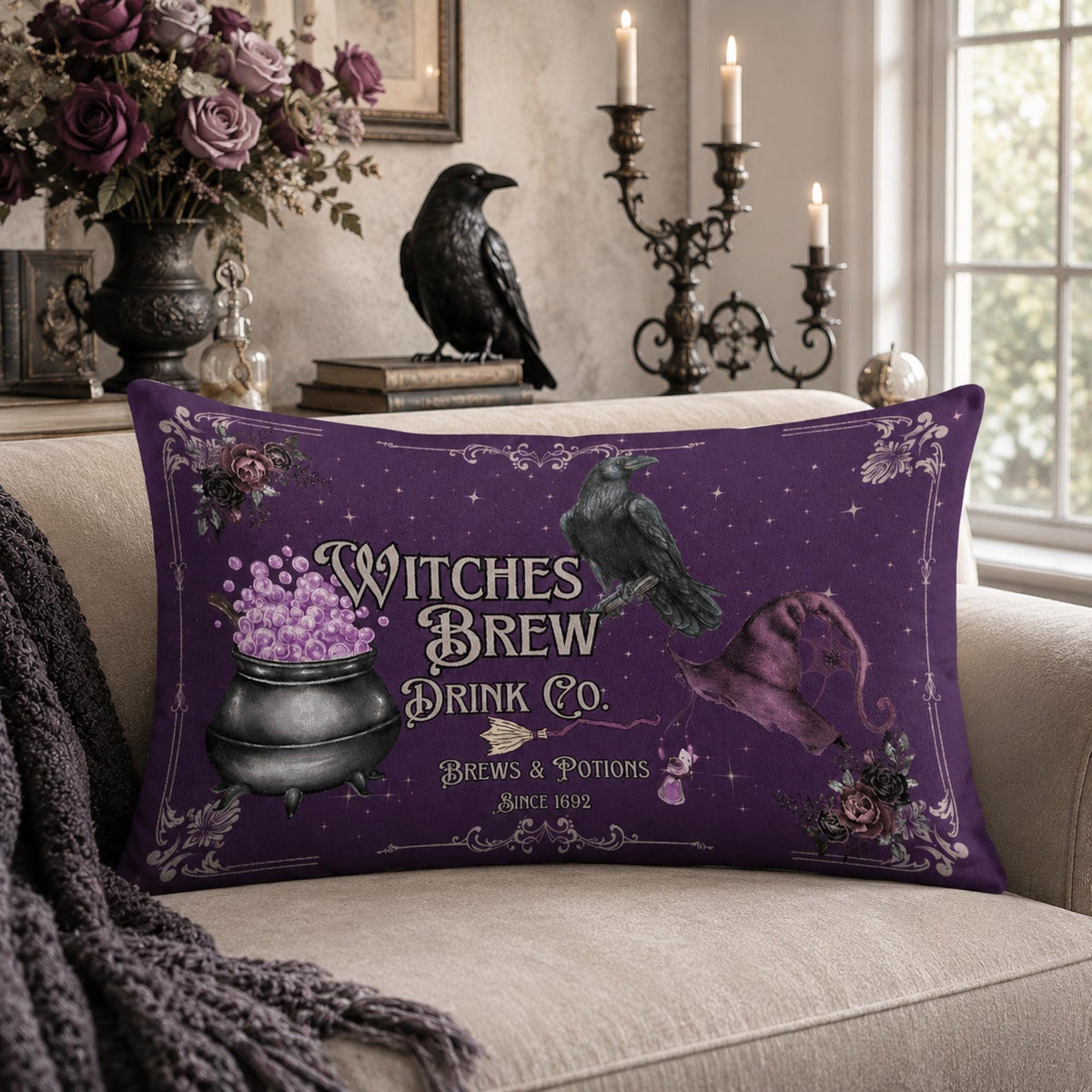 Goth Witchcore Fall Host Gift Witches Brew Dark Academia Whimsigoth Decor Velvet Pillowcase Witchy Throw Pillow Halloween Gothic Witchy Gift