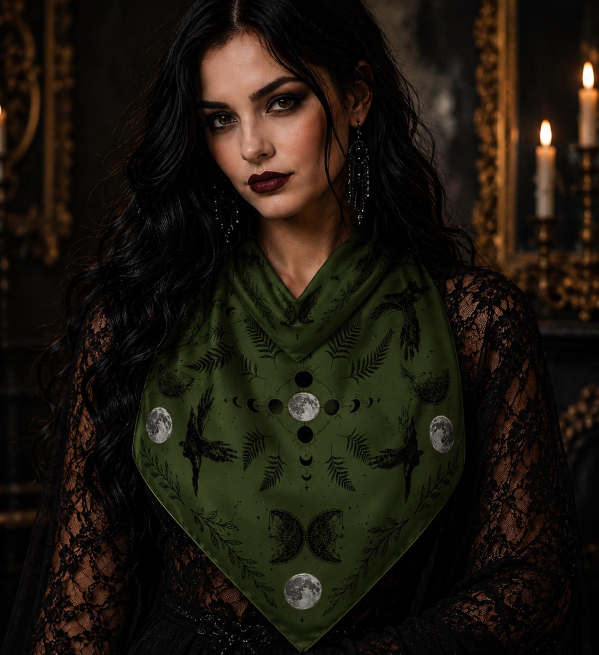 Magical Witch Square Gift for Mom Mystical Head Scarf for Gothic Halloween Party Celestial Crows Goth Black Bandana for Festive Holiday
