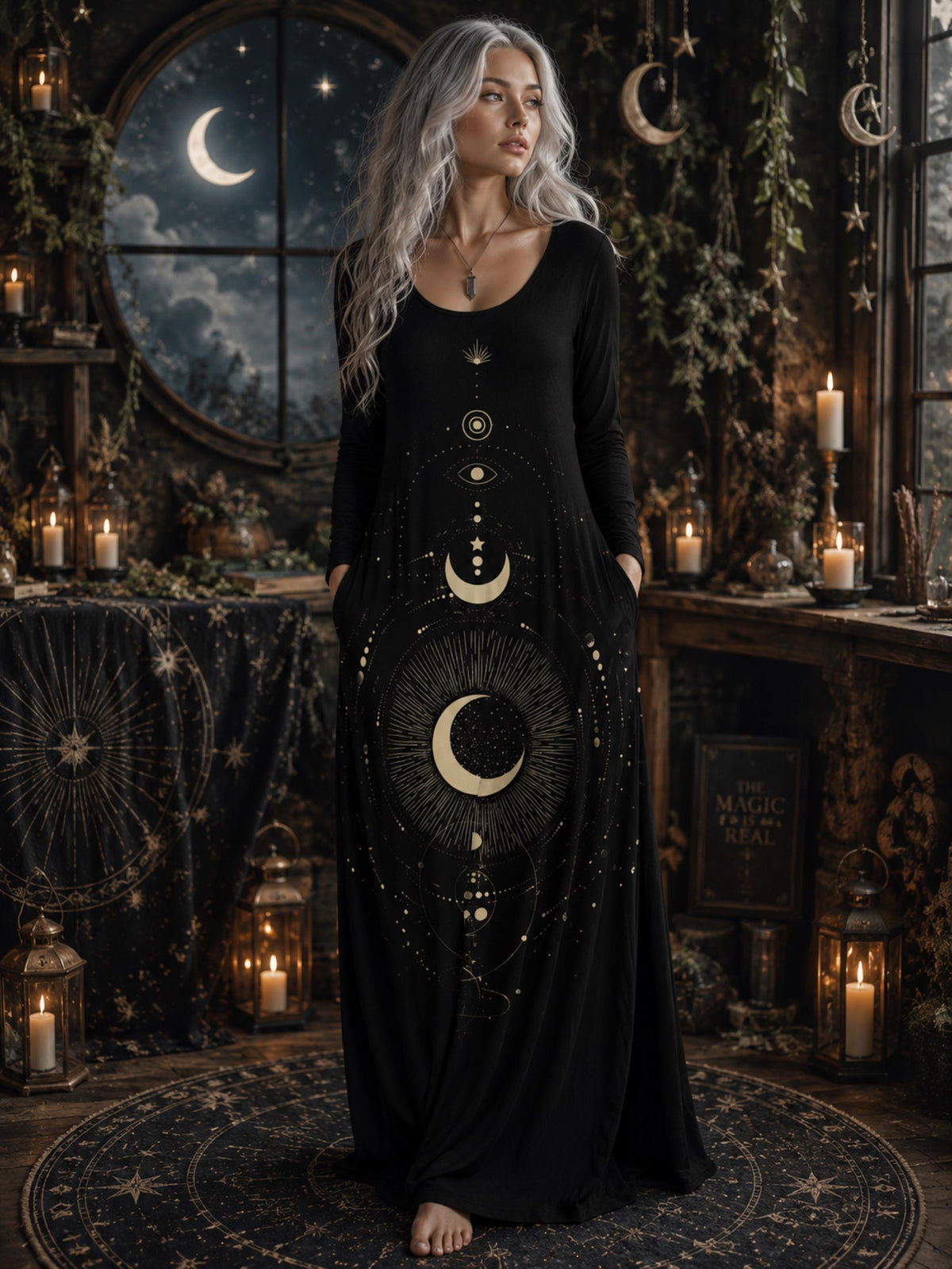 Witch Black Holiday Festival Dress Celestial Velvet Maxi Dress for the Holidays Witchy Clothing Gothic Formal Christmas Plus Size Gown