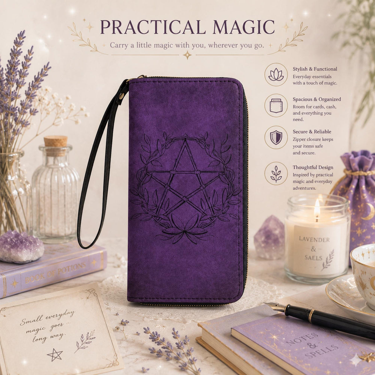 Witchcore Pagan Wallet Gift for Mom Spooky Babe Halloween Host Gift Dark Cottagecore Wristlet Practical Magic Witch Essential Bookish Things