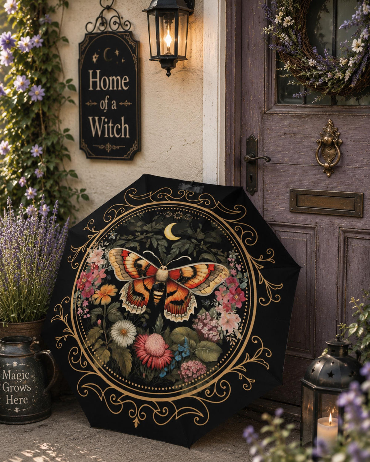 Witchy Girl Gifts Custom Umbrella for Bestie Cottagecore Luna Moth Parasol Gothic Floral Rain Accessory Holiday Idea for Mom Fall Host Gift