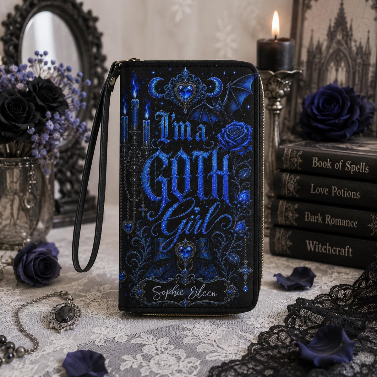Coworker Girly Halloween Gift for Goth Girl Spooky Gift for Bestie Personalized Wristlet Wallet Gothic Christmas Holiday Host Party Gift