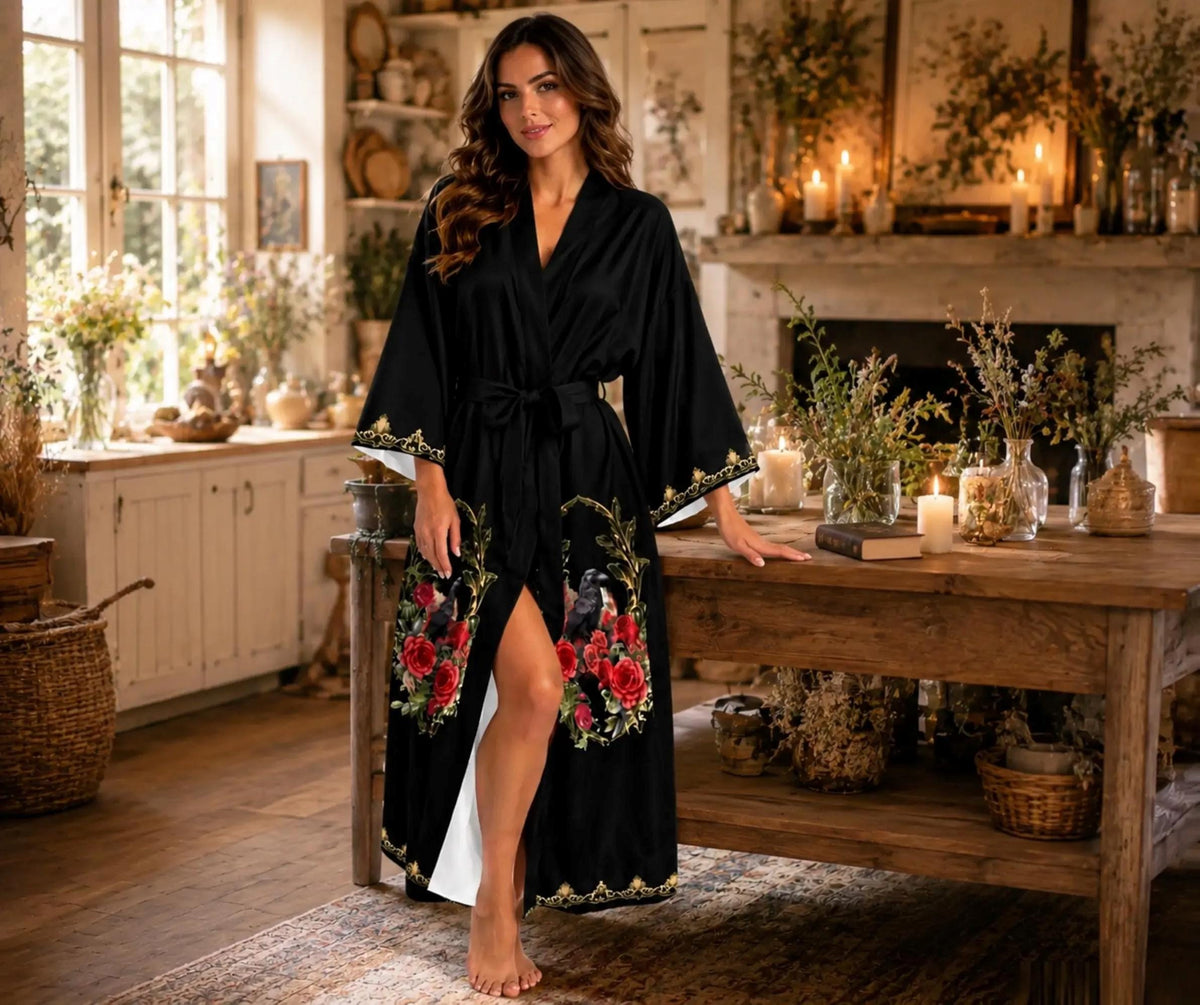 Practical Magic Inspired Witchy Essentials for Bestie Witch Aesthetic Victorian Crow Kimono Vintage Silky Robe Goth Dress Witchcore Clothing