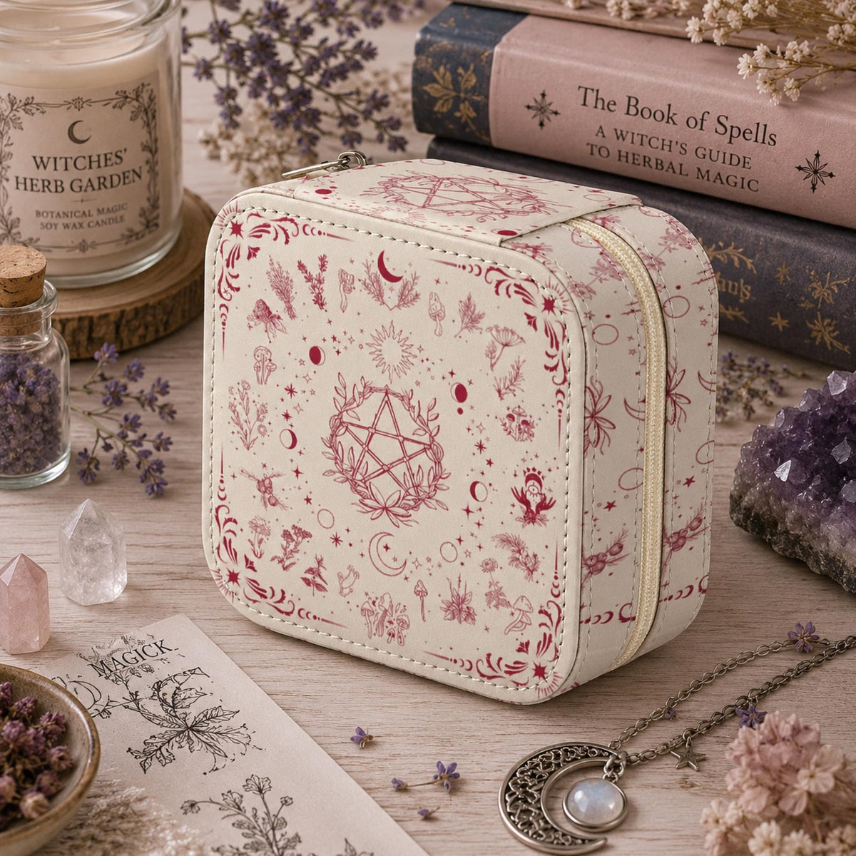 Witchcore Pentagram Decorative Stash Box Gift for Coworker Pagan Professional Gift for Alternative Woman Gift Red Yule Keepsake Organizer
