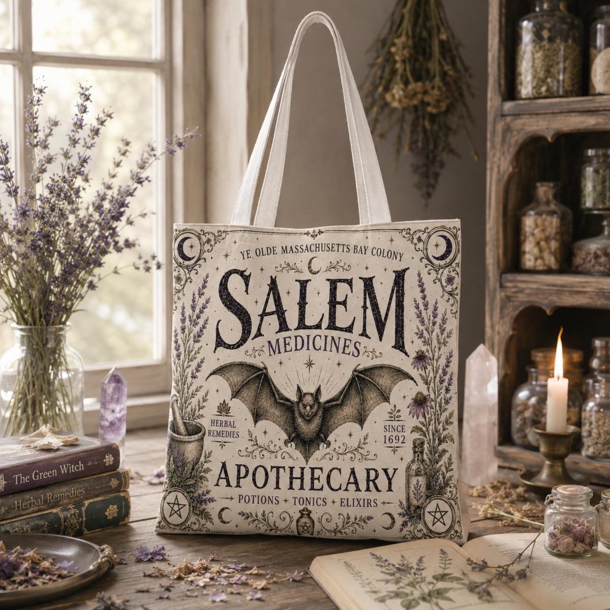 21st Birthday Gifts for Her Salem 1692 Dark Academia Gift Idea for Witchy Mom Whimsigoth Halloween Canvas Tote Summerween Present for Teen