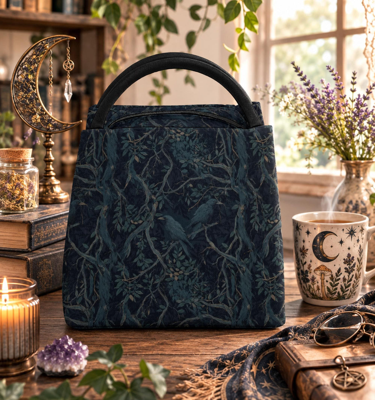 Teacher Gothic Nurse Gift for Goth Dad Lunch Bag William Morris Crow Inspired Personalized Lunch Tote Witchy To-go Food Storage Bagged Lunch