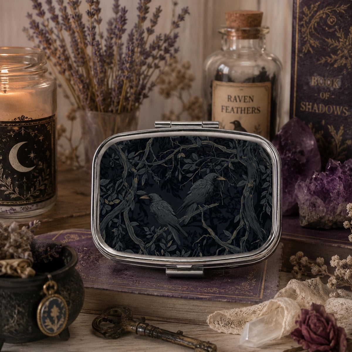 Victorian Pill Case Gift Idea for Coworker William Morris Inspired Gothic Pillbox Gift for Goth Mom Portable Witch Box Trinket Travel Case
