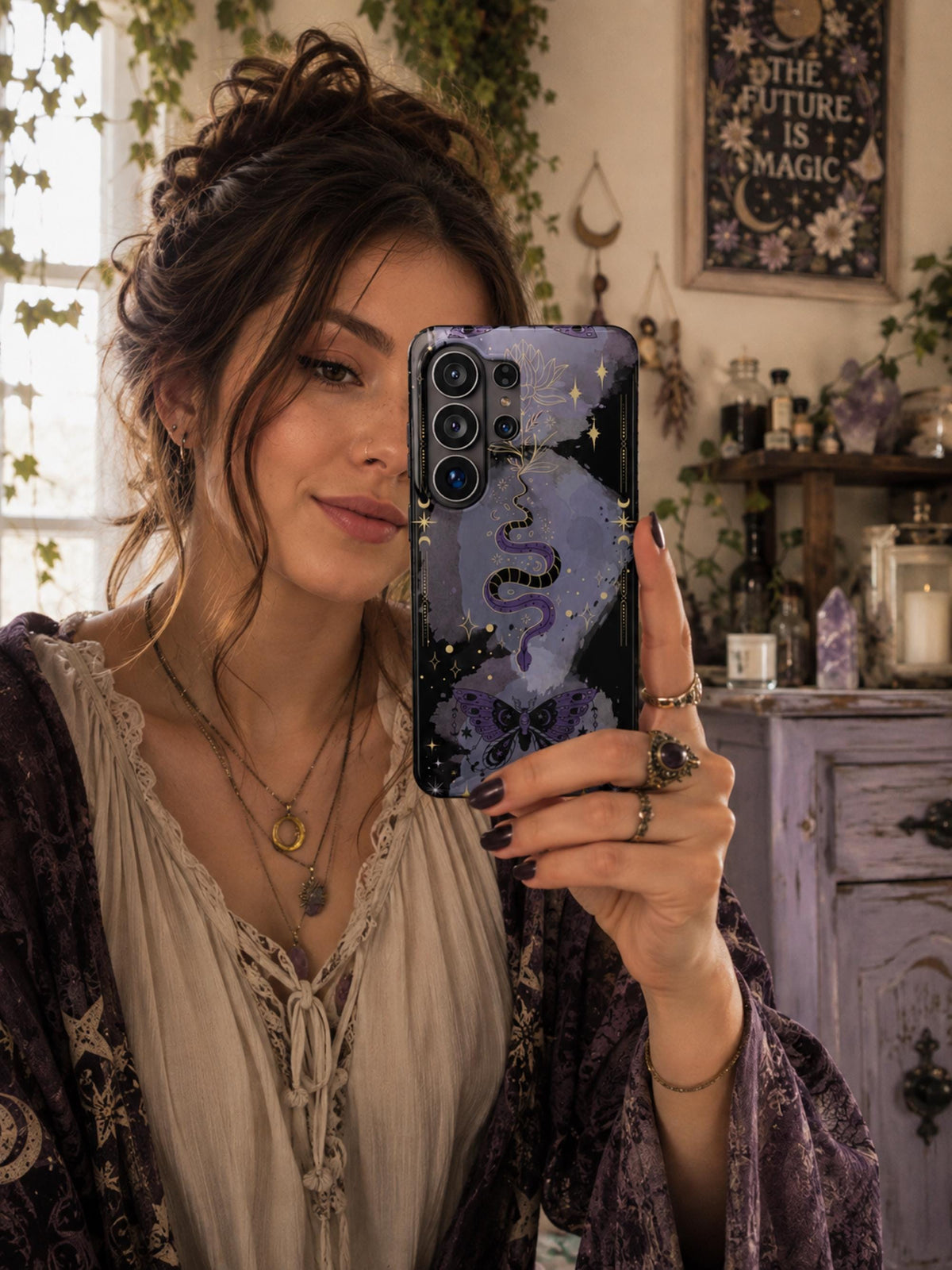 Moody Gothic Phone Case Giftforher Halloween Party Favor Personalized Witchy Accessory Impact-Resistant Name Phone Case Samsung iPhone