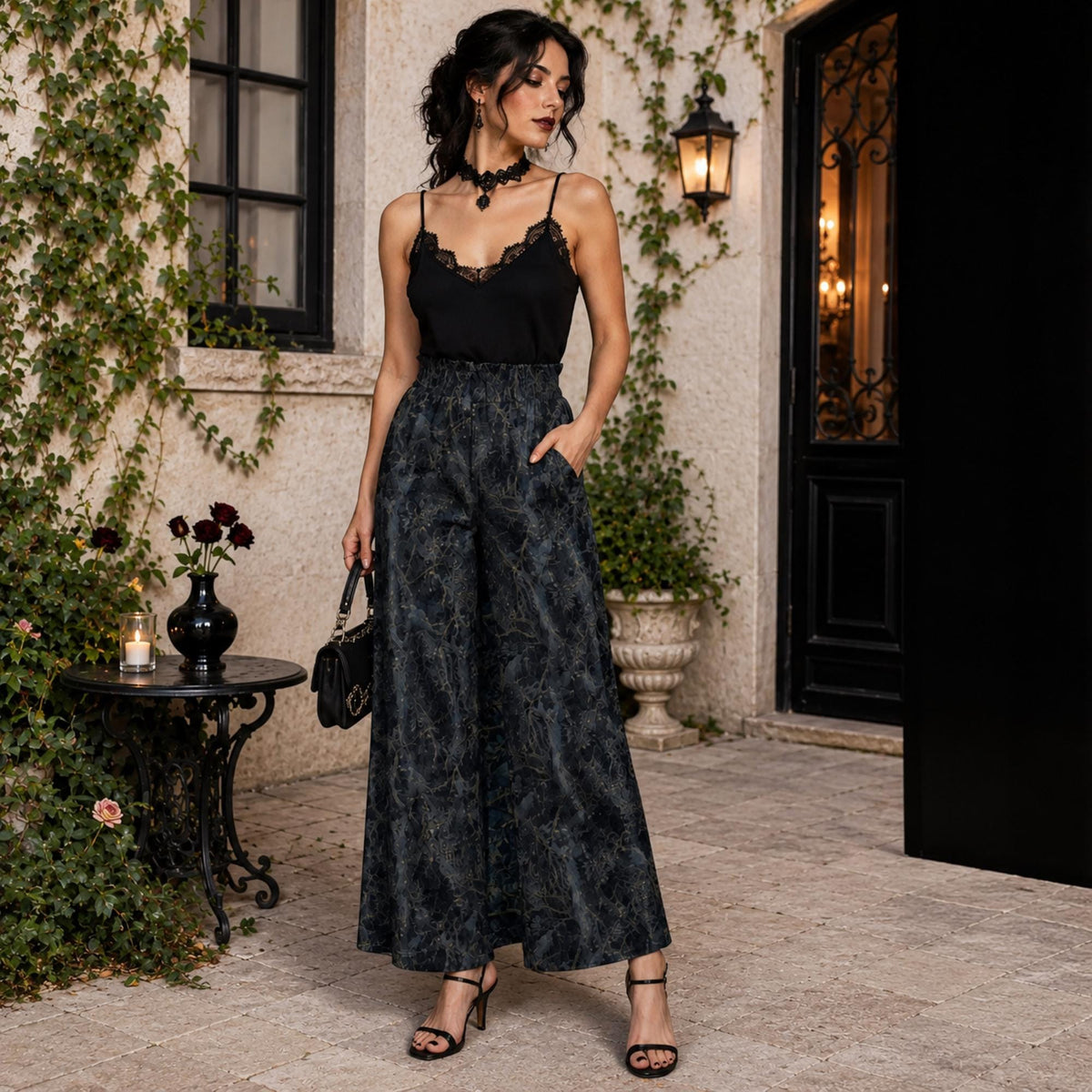 Fall Fashion William Morris Inspired Crow Ruffled Wide-Leg Pants Edgar Allan Poe Dark Academia Gothic Witchy Clothing Gothic Tank Camisole