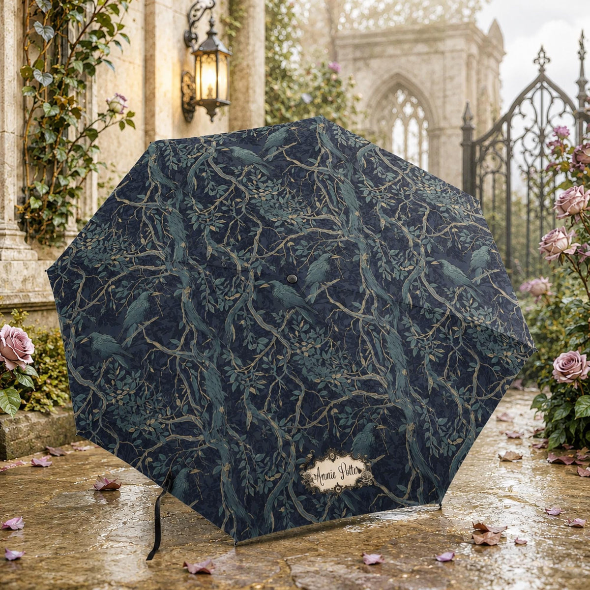 Dark Romance William Morris Personalized Crow Custom Umbrella Gift for Elderly Woman Dark Academia Raven Gift for Edgar Allan Poe Enthusiast