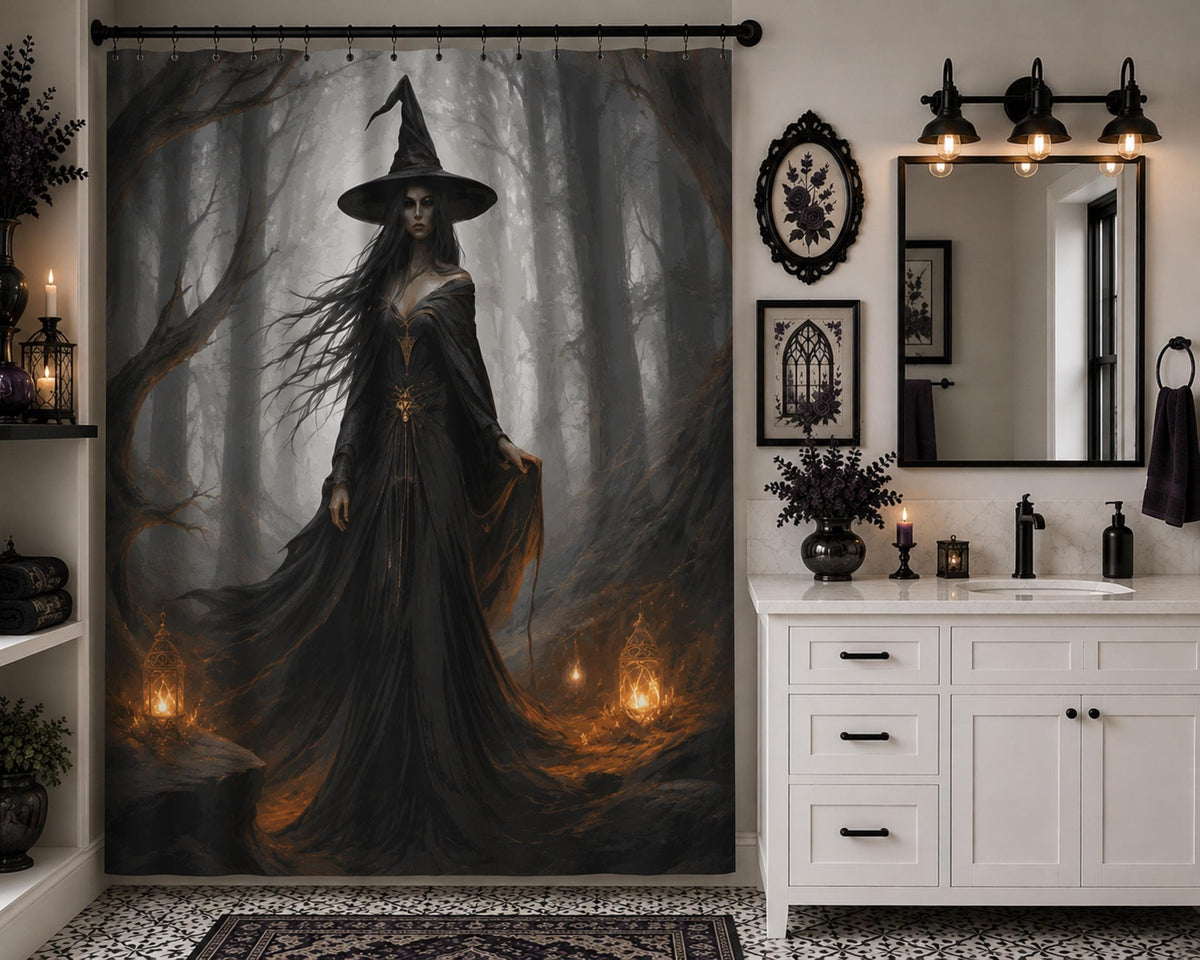 Gift Idea for Witchy Bestie Birthday Gift for Mom Spooky Witch Shower Curtain Halloween Decor Whimsigoth Pagan Decor Winter Solstice Holiday