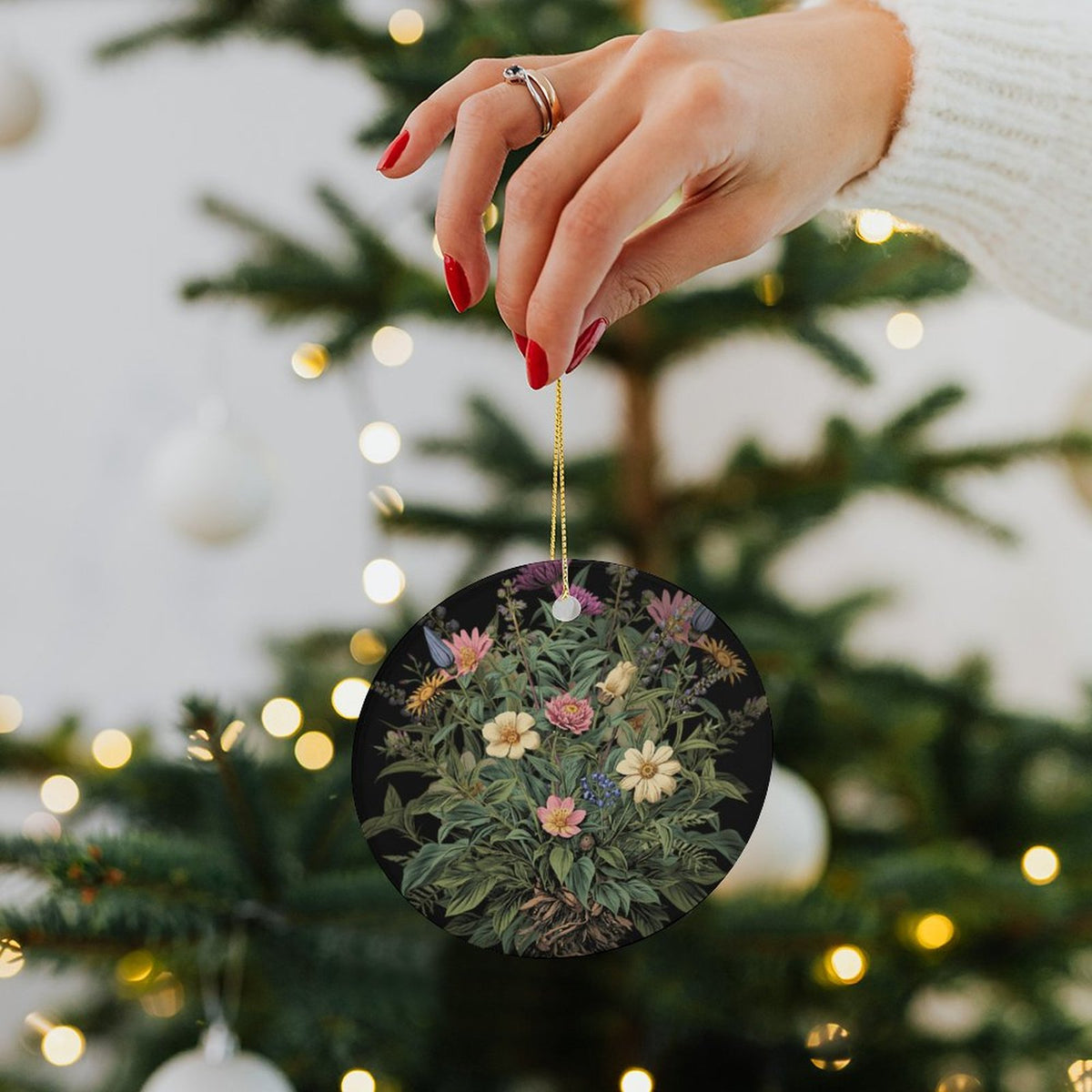 Poisonous Witchcraft Floral Ceramic Christmas Ornament - Pagan Holiday Decor