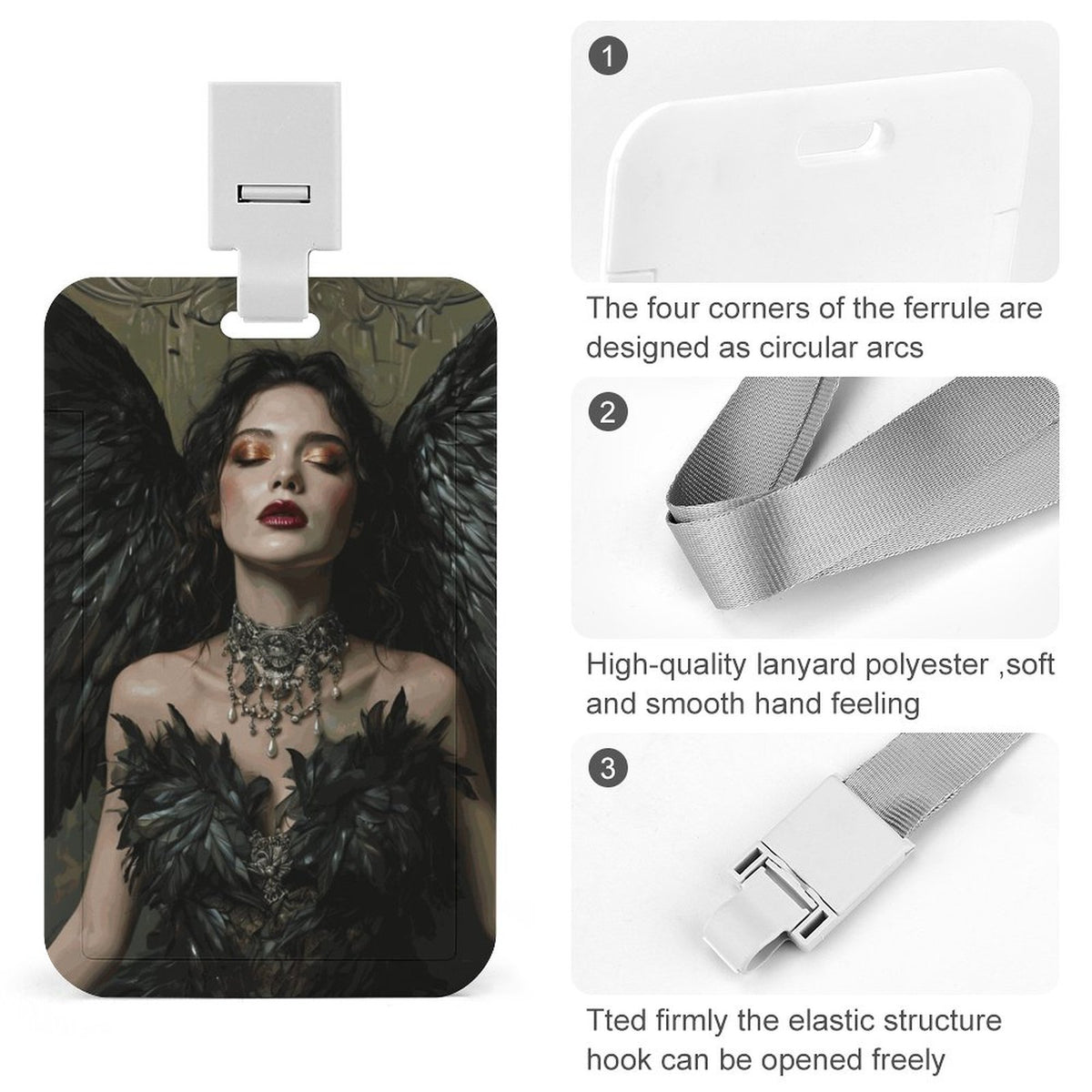 Dark Angel Lilith Vertical ID Badge Holder, Witchy ID Holder Lanyard Accessory