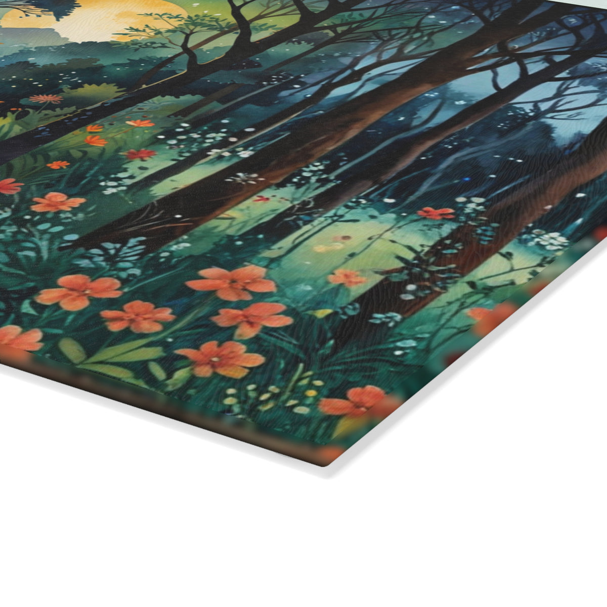 Fairytale Castle Glass Cutting Board | Enchanted Forest Cottage Countertop Protector