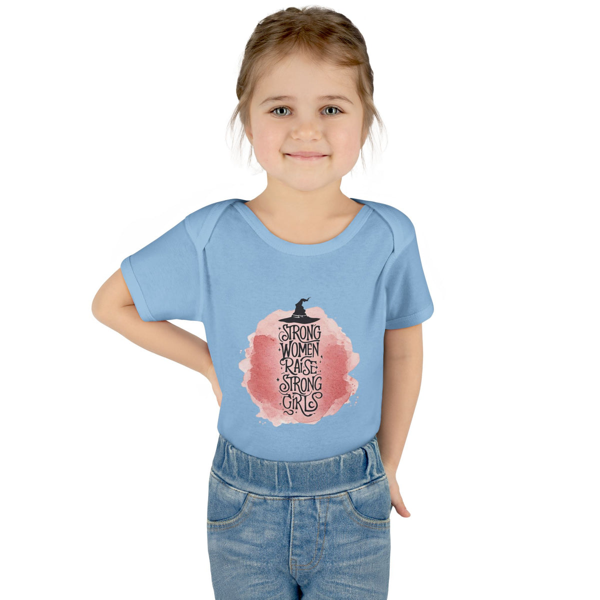Strong Woman Raise Strong Girls Infant Bodysuit: Witchy Feminist Baby Tee