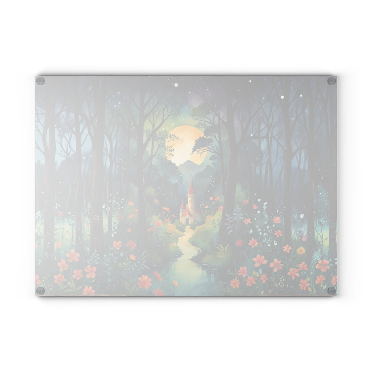 Fairytale Castle Glass Cutting Board | Enchanted Forest Cottage Countertop Protector