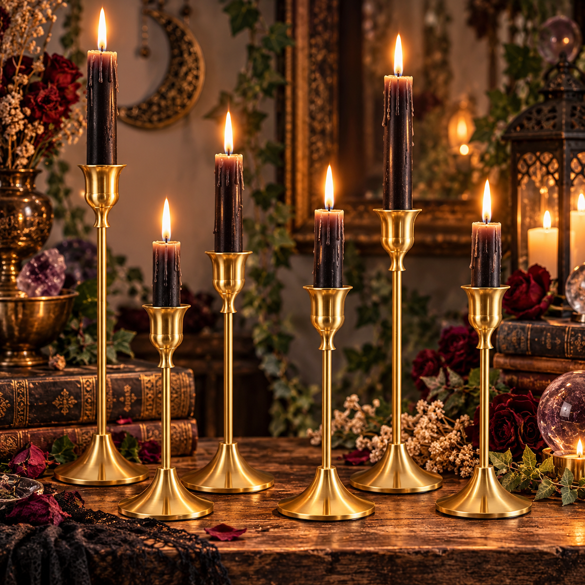 🕯️ 6-Piece Gold Metal Candlestick Holder Set