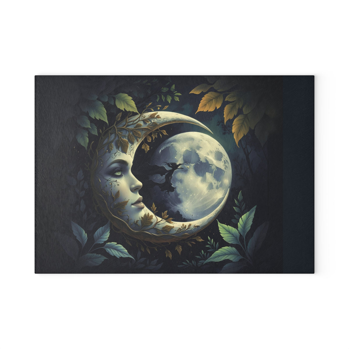 Moonface Crescent Moon Art Glass Cutting Board | Celestial Moonlight Kitchen Decor