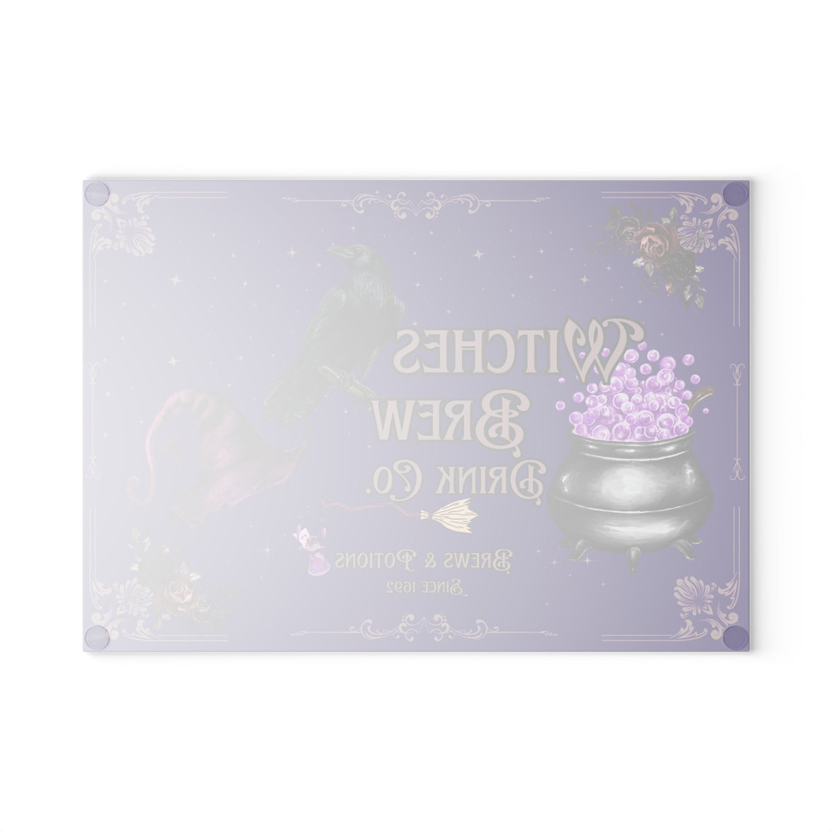 Witches Brew Cauldron Raven Glass Cutting Board | Witchy Kitchen Decor