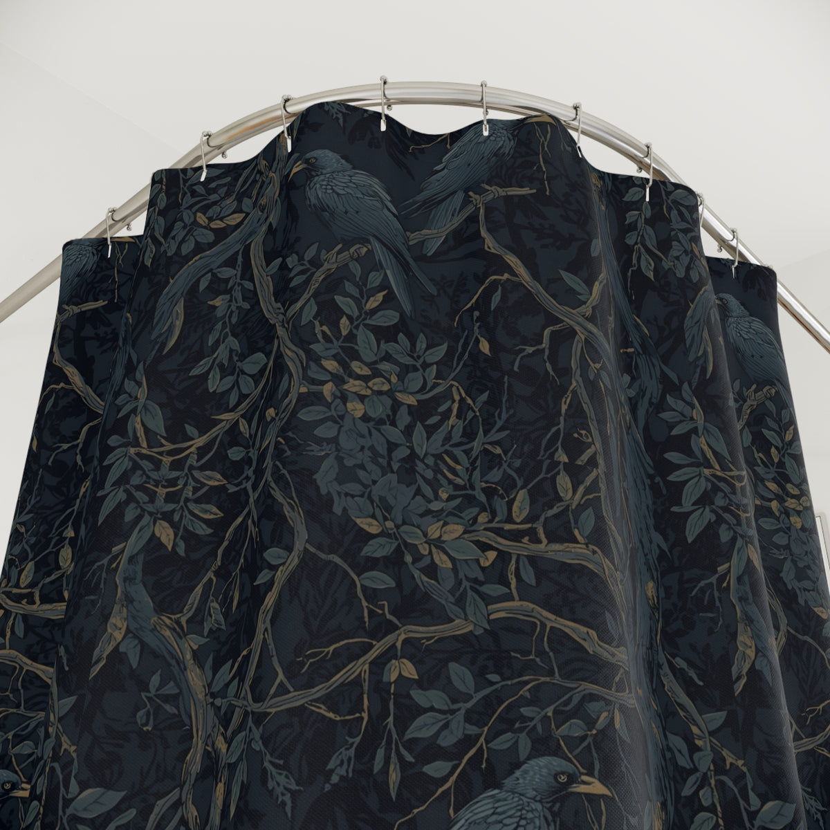 William Morris Inspired Shower Curtain-Murder of Crows, Gothic Bathroom Decor