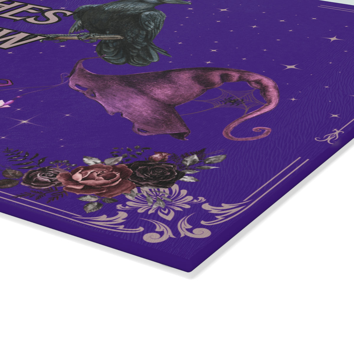 Witches Brew Cauldron Raven Glass Cutting Board | Witchy Kitchen Decor