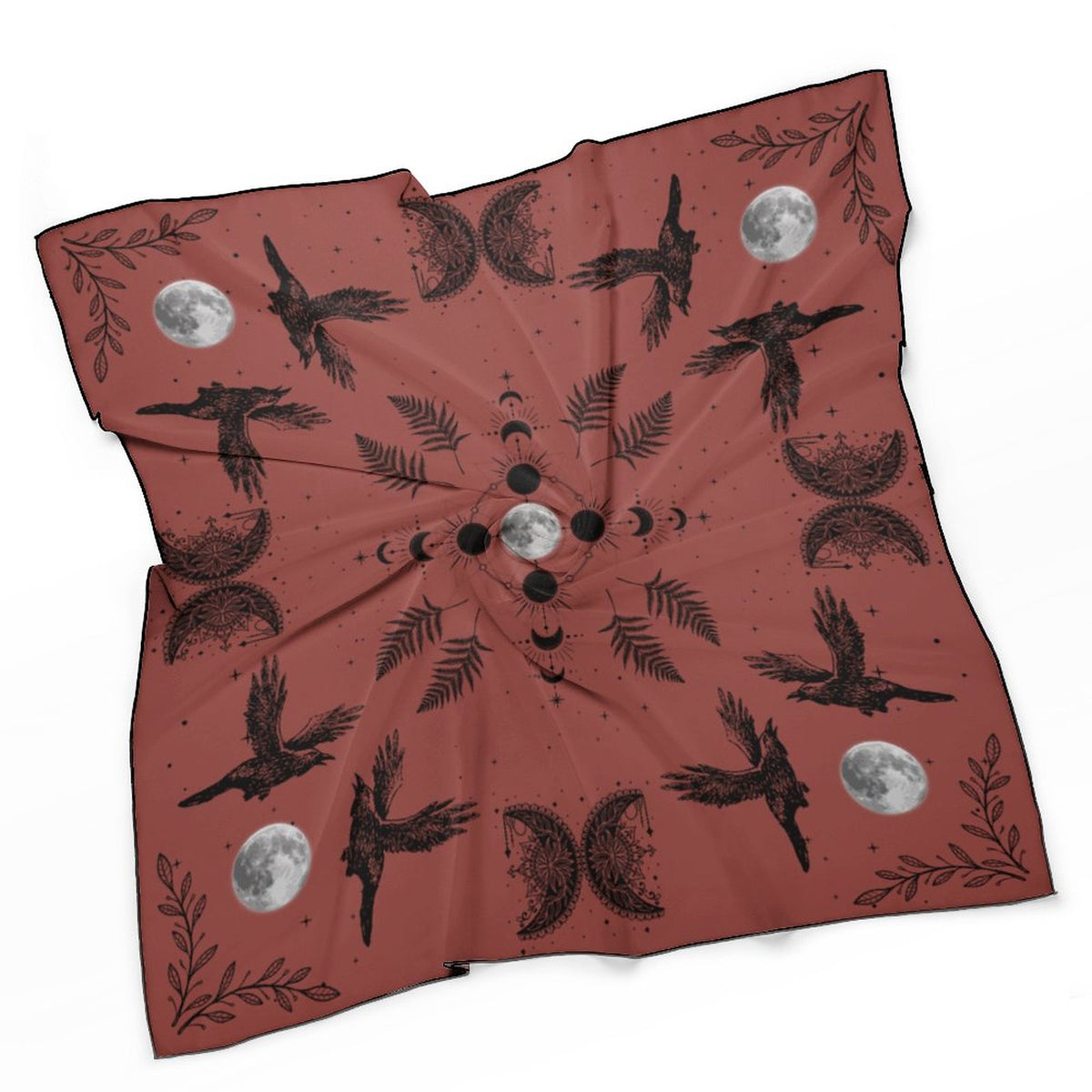Celestial Crows New 25 Fall Colors Scarf, Chili Oil Magic Moons Altar Cloth