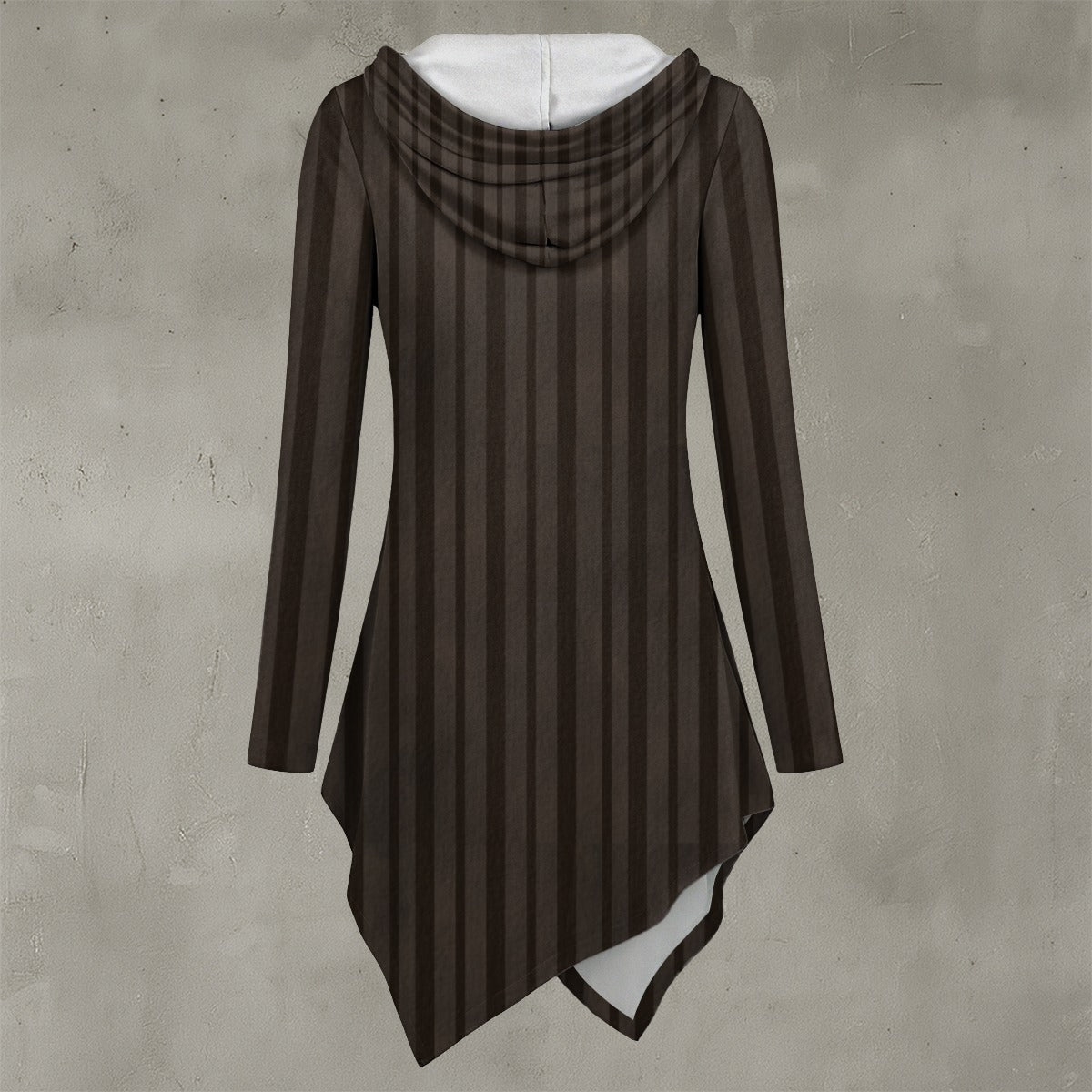 Brown Pin Stripe Asymmetric Hem Hoodie - Gothic Apparel
