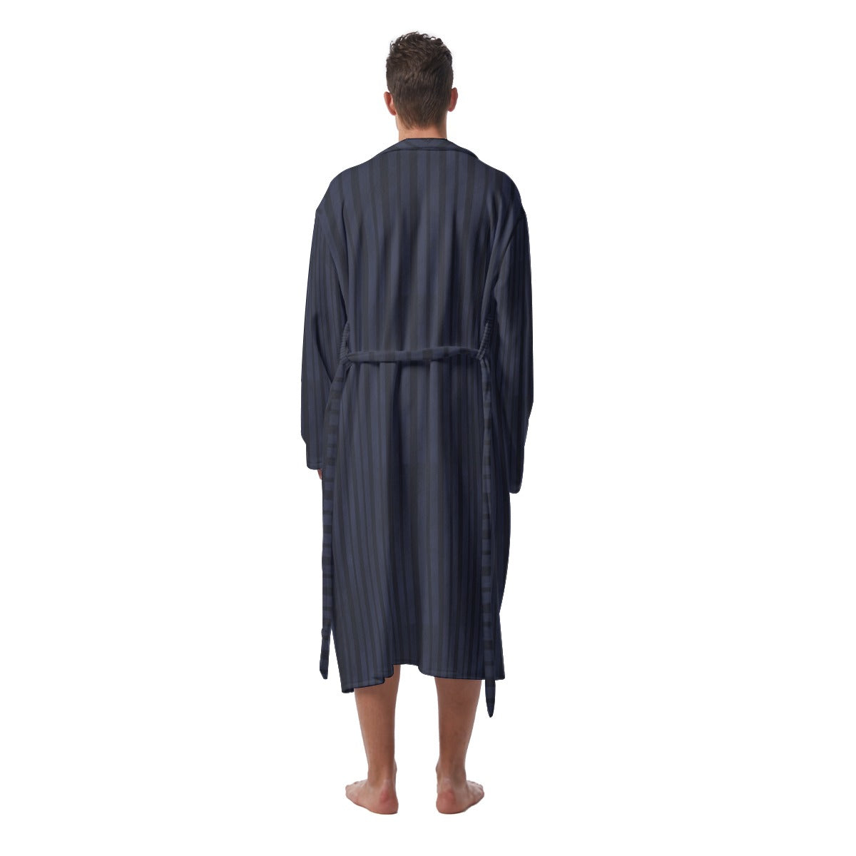 Blue Striped Men's Heavy Fleece Robe - Dark Academia clothing