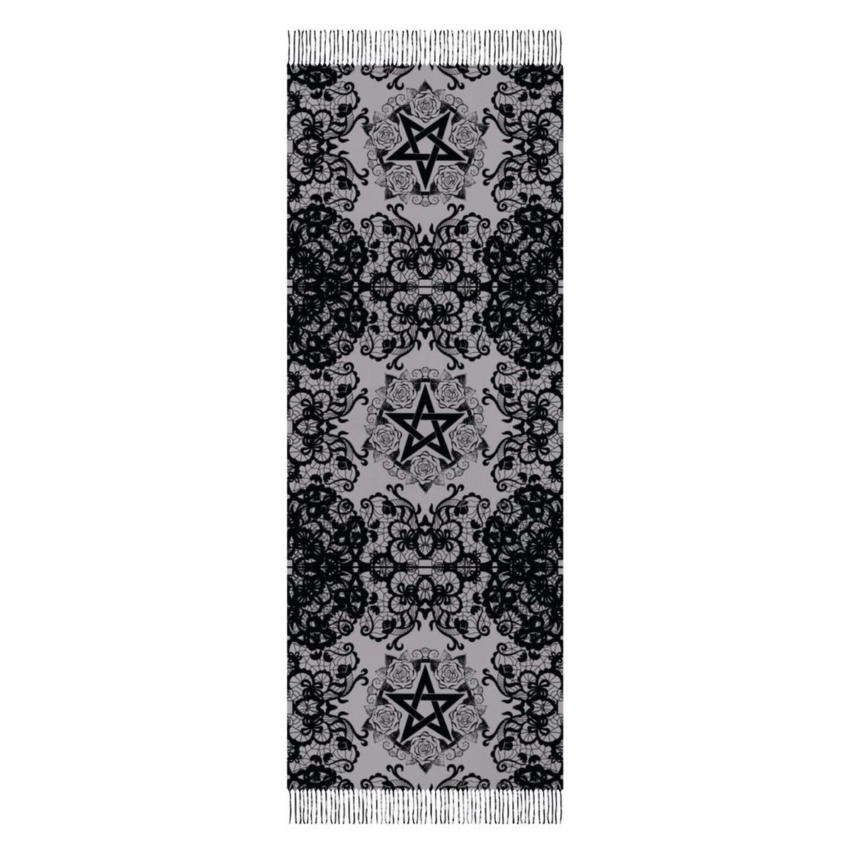 Black Lace Pentagram Tassel Scarf (All-Over Printing)