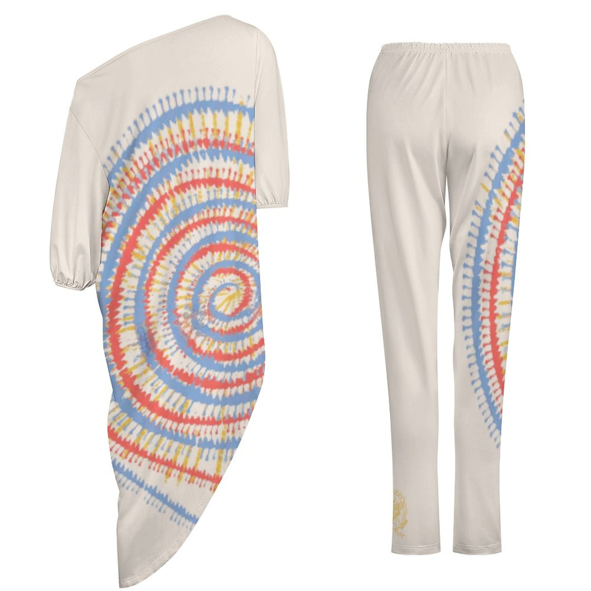Boho Tribal Diagonal Shoulder Two Piece Set, Boho Ethnic Dress and leggings