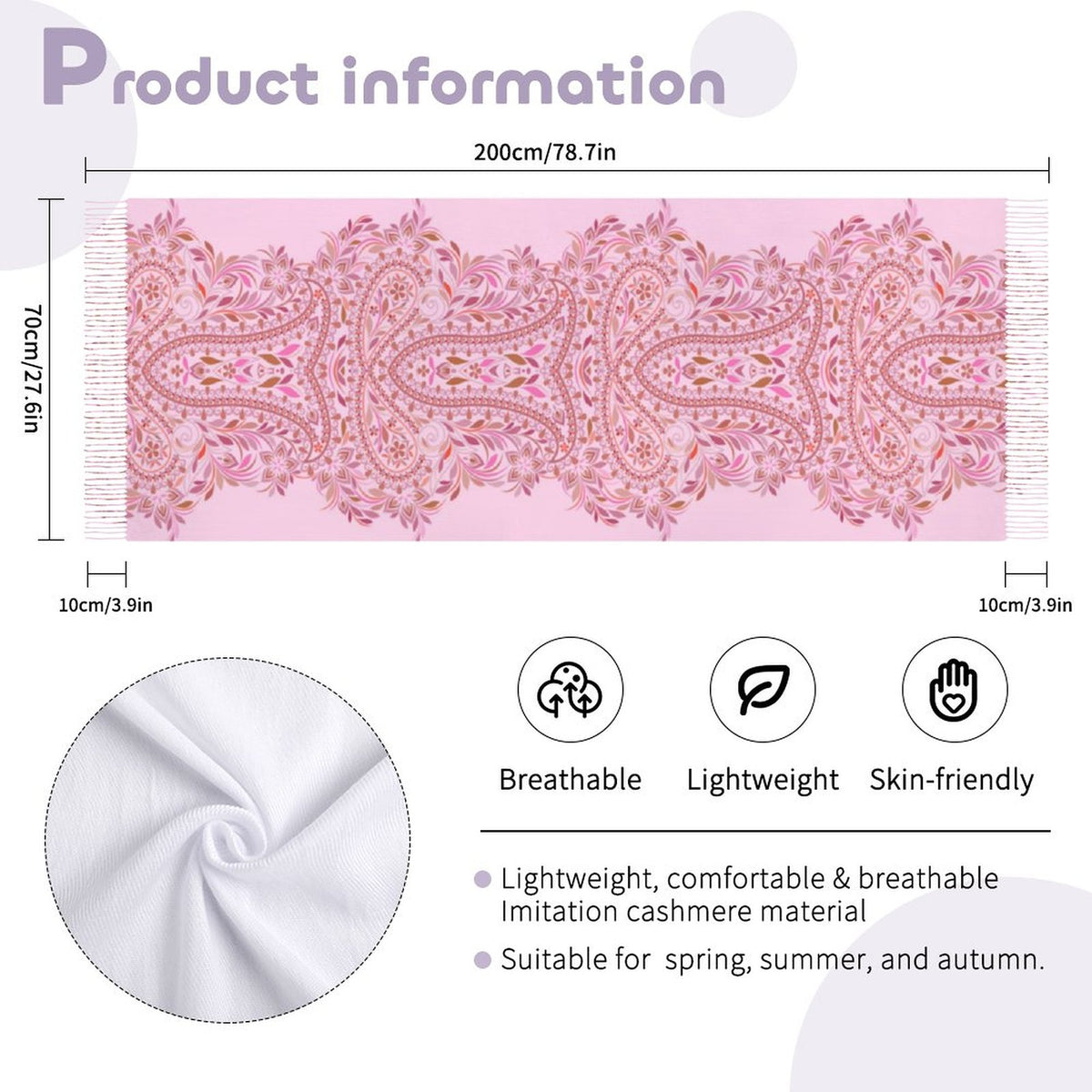 Precious Pink Paisley Cashmere-like Tassel Scarf (All-Over Printing)