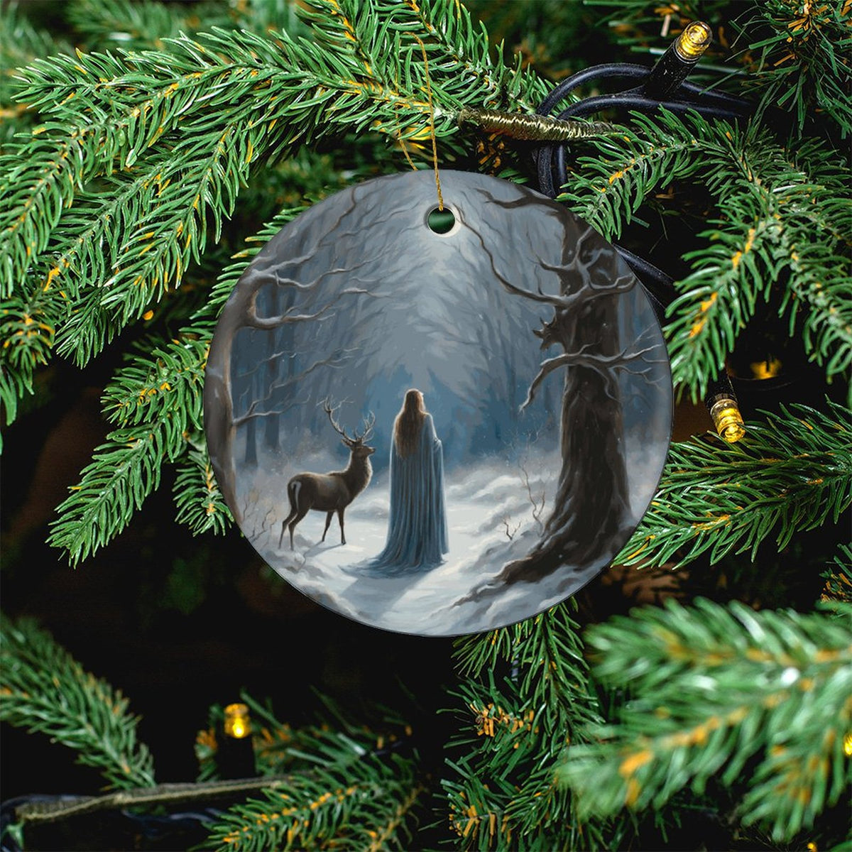 Yule Moon Round Christmas Ceramic Ornament