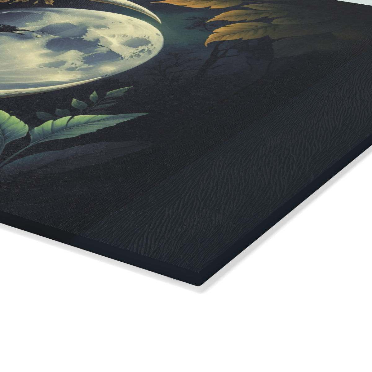 Moonface Crescent Moon Art Glass Cutting Board | Celestial Moonlight Kitchen Decor