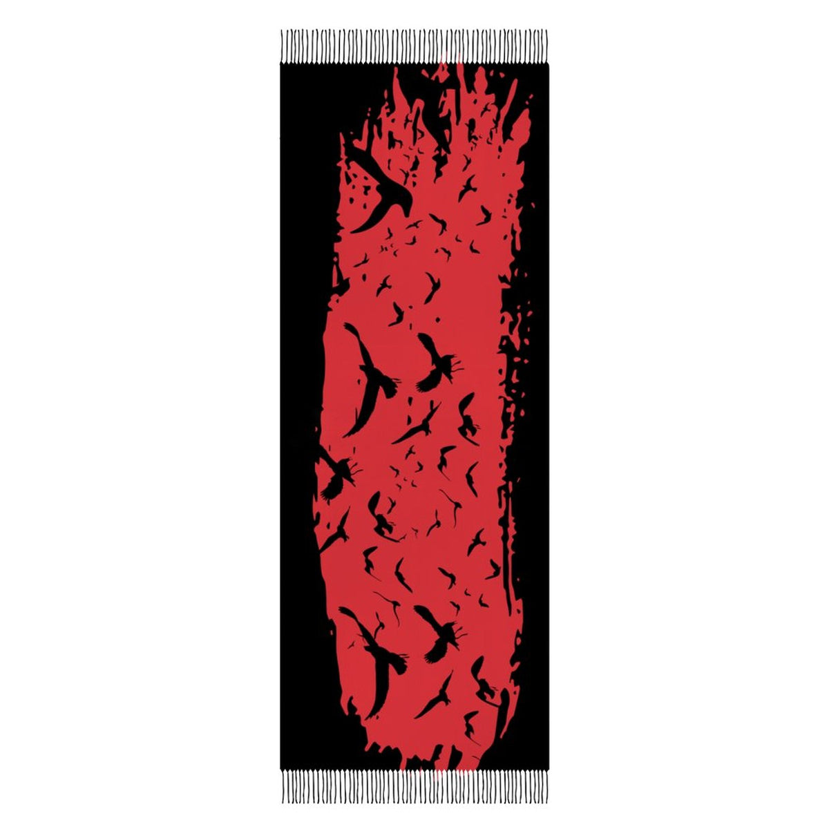 Poppy Red Cashmere-like Tassel Scarf - Murder of Crows Shawl